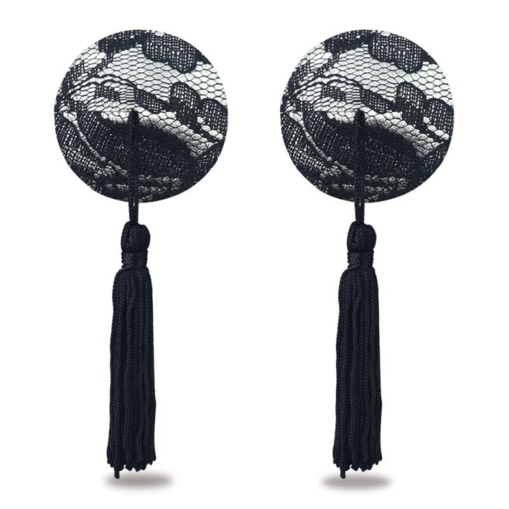 REUSABLE BLACK LACE ROUND TASSEL NIPPLE