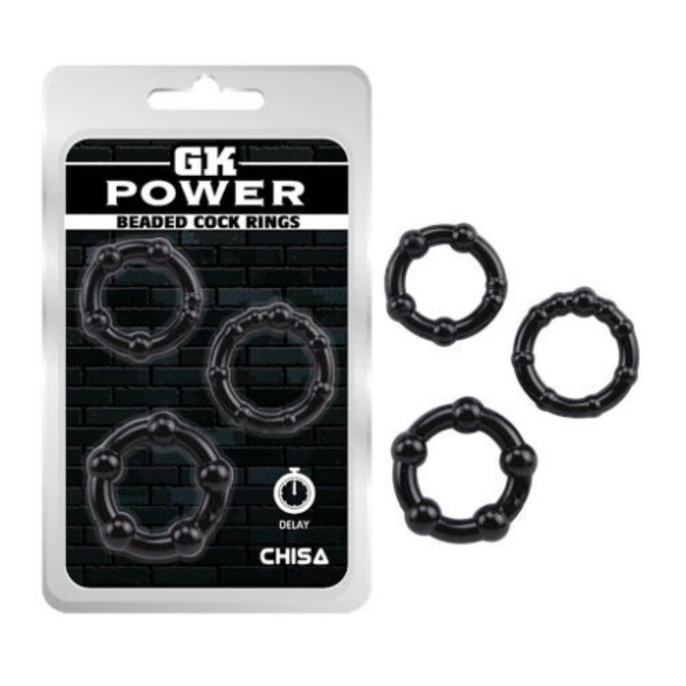 BEAD COCK RINGS BLACK 3PZS