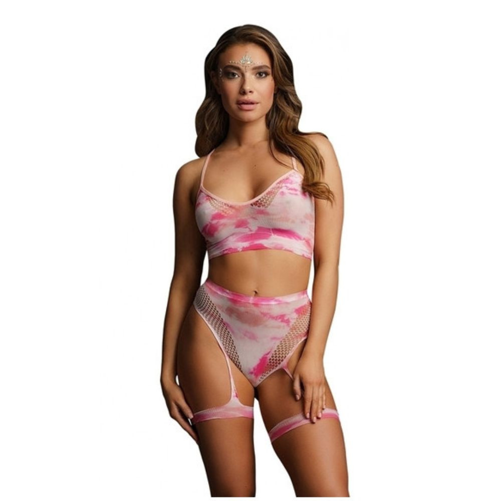 TIE DYE BRA SET WITH GARTERS & DAZZING EYE