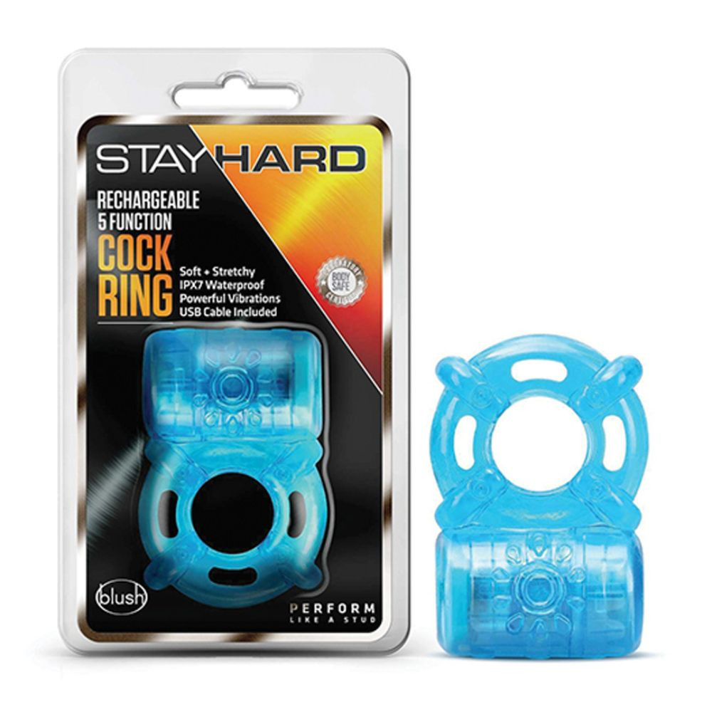 RECHARGEABLE 5 FUNCTION COCK RING BLUE